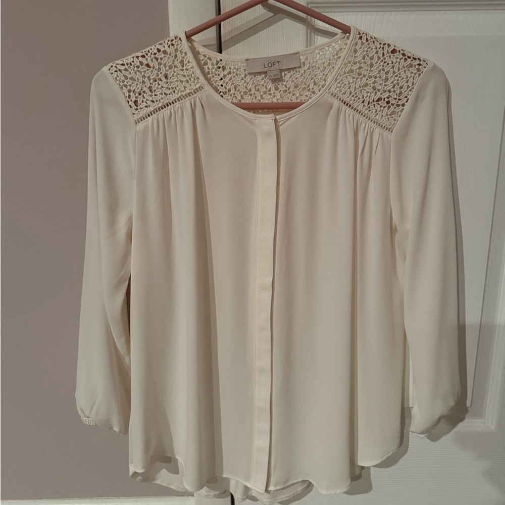 LOFT Women's Ivory Crochet Accent Blouse